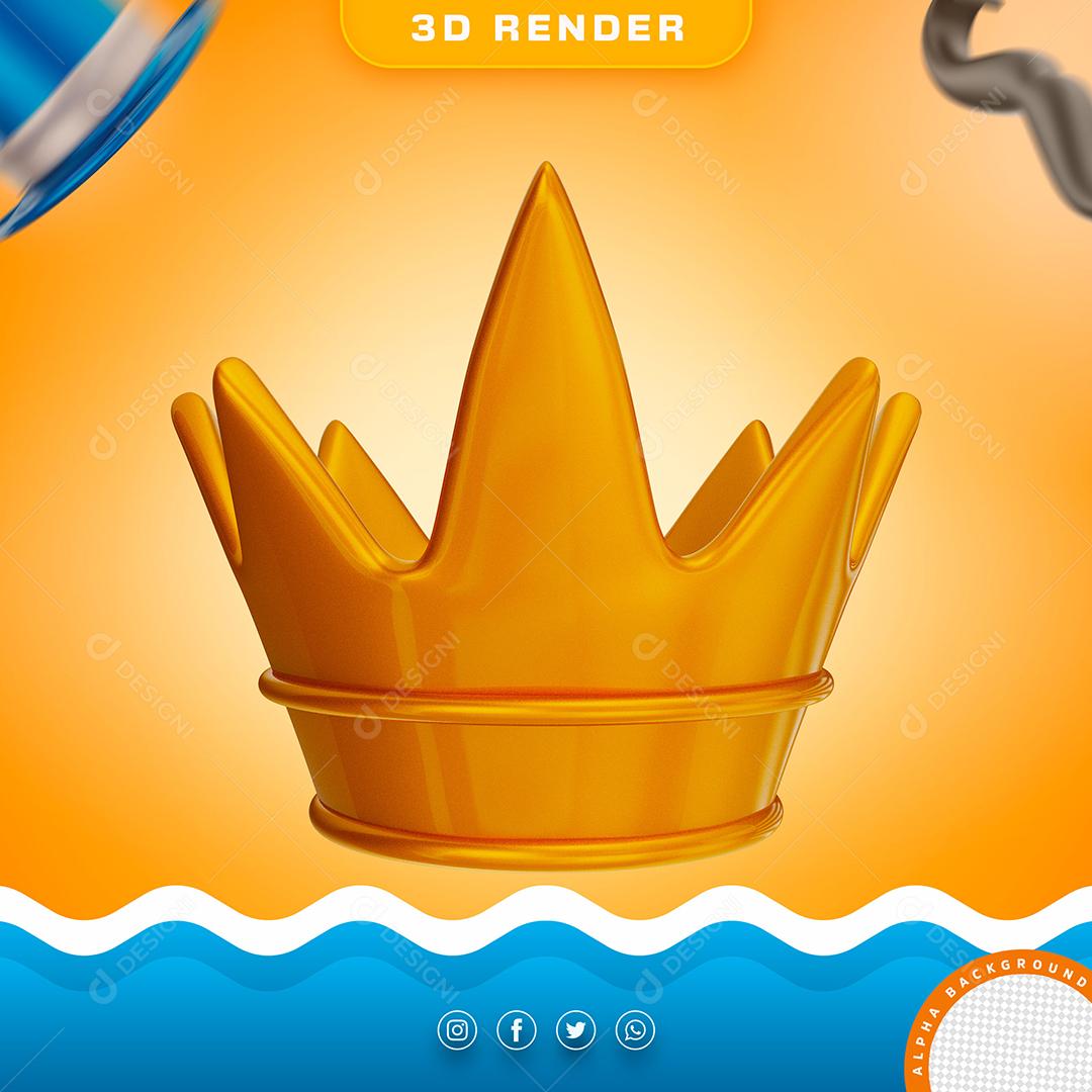 Coroa de Rei Amarelo do Dia Dos Pais Elemento 3D para Composição PSD
