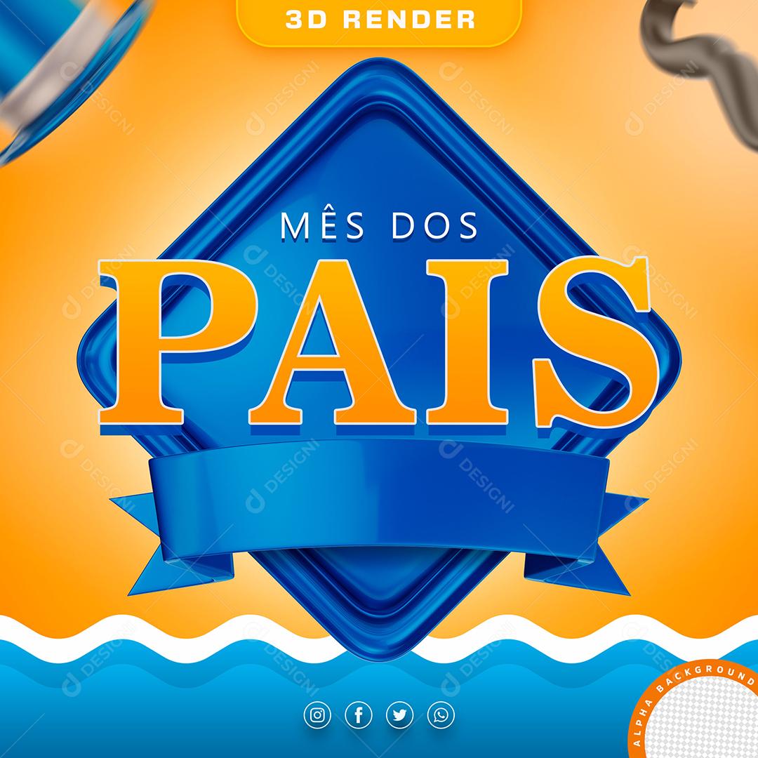 Mês dos Pais Amarelo Elemento 3D para Composição PSD