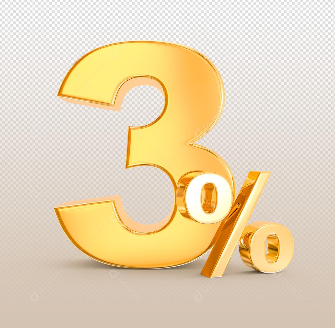 Número 3D Descontos Para Composição Dourado PSD
