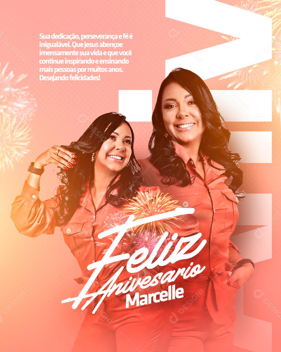 Social Media Feliz Aniversário Marcelle PSD Editável