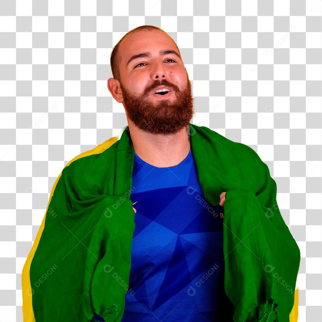 Homem jovem torcedor brasileiro com bandeira do brasil