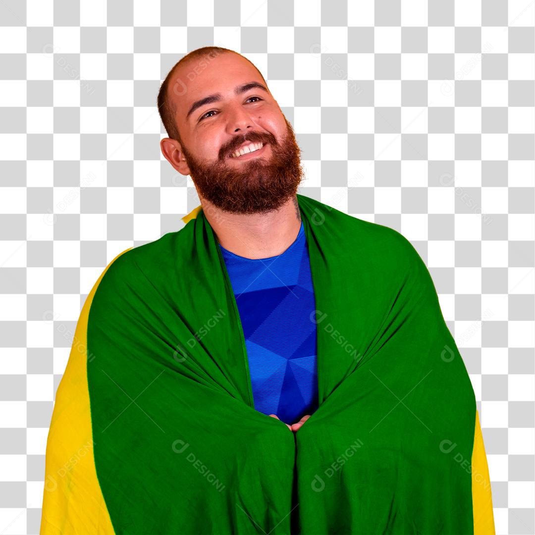 Homem jovem torcedor brasileiro com bandeira do brasil