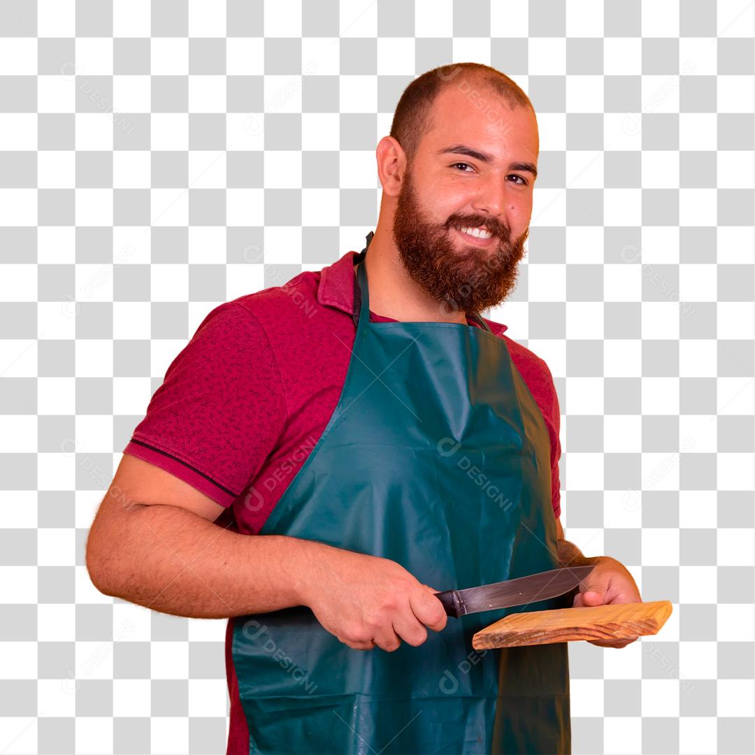 homem ruivo de barba usando um avental de cozinha