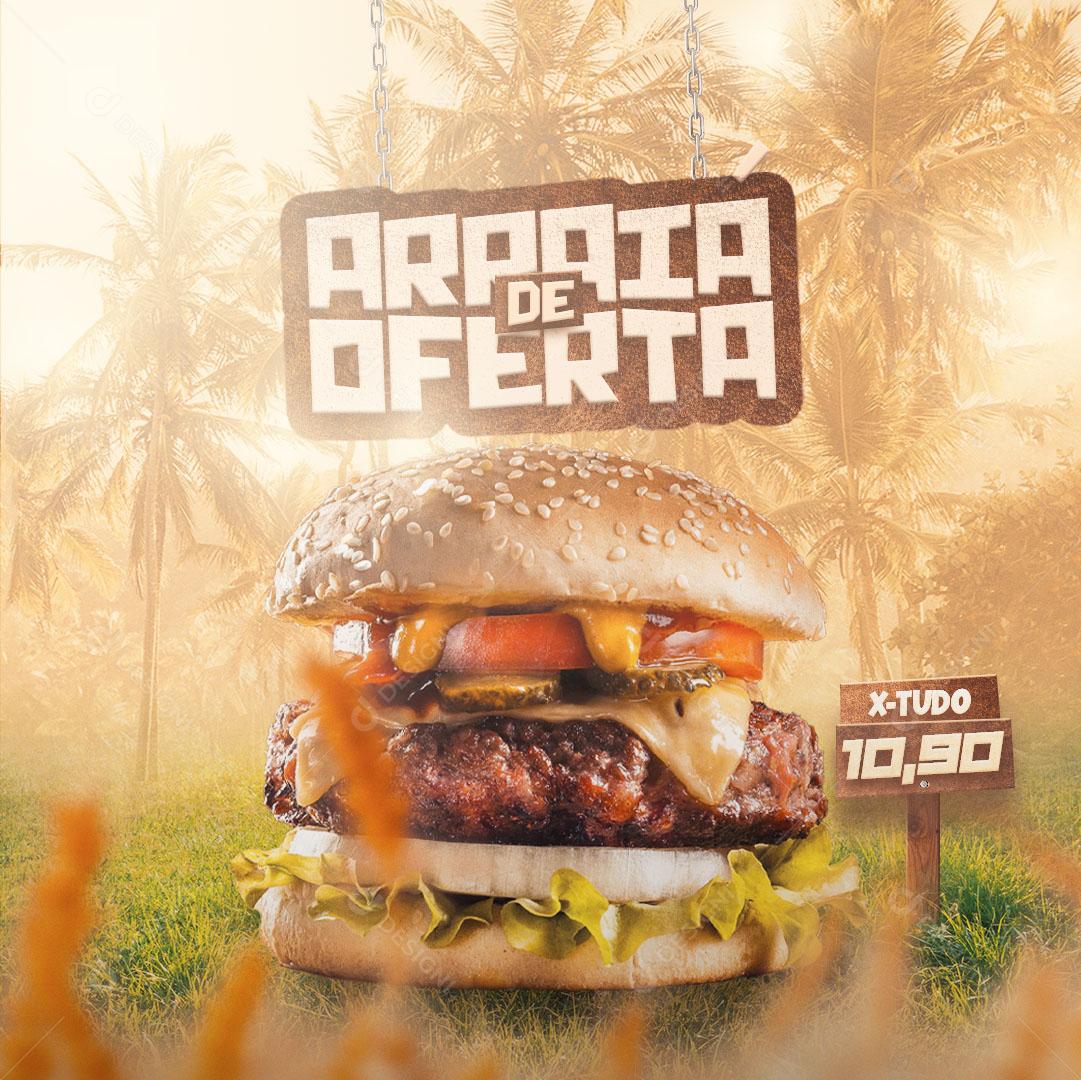Post São João Arraiá de Ofertas Hamburgueria Social Media PSD Editável
