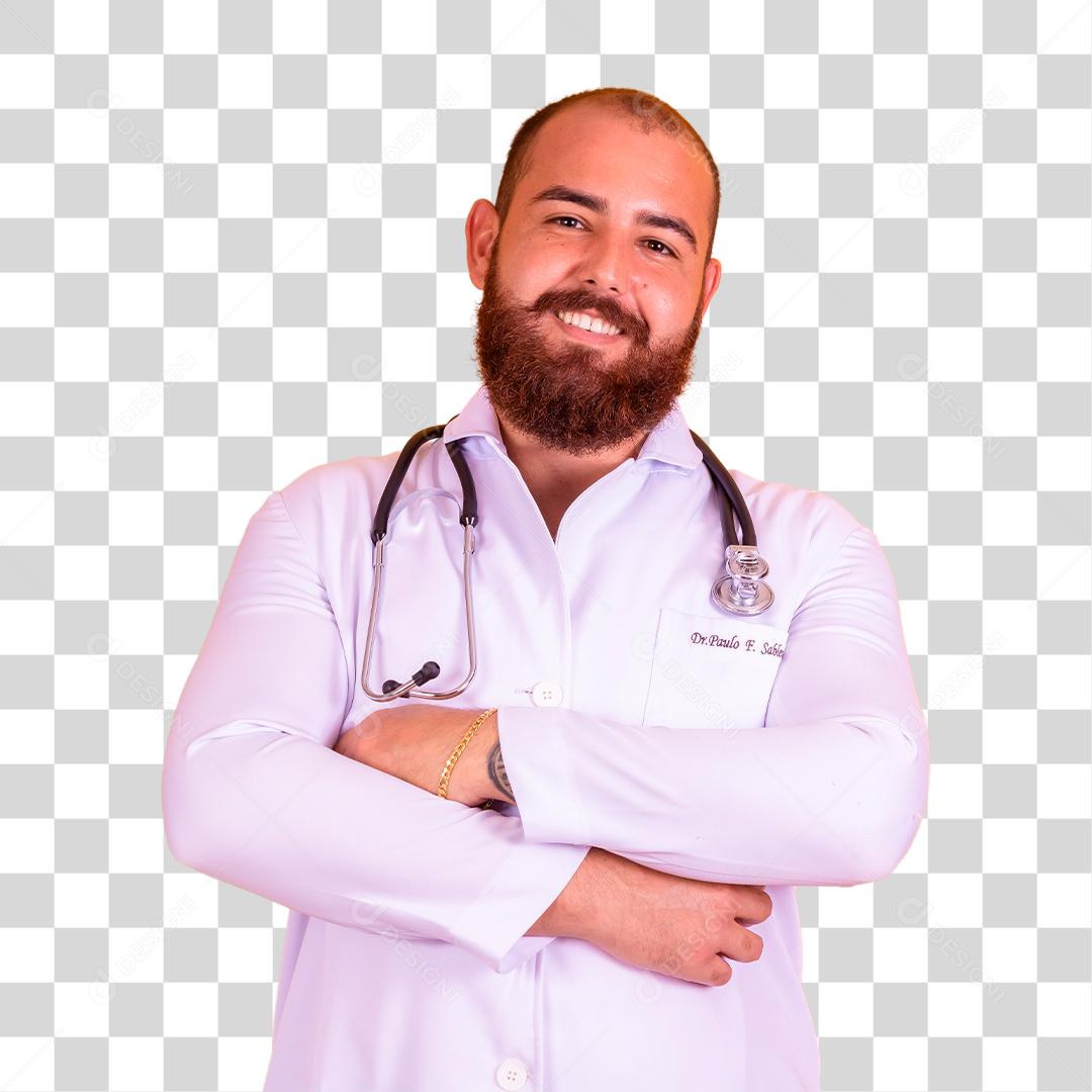 homem ruivo de barba usando um jaleco de médico