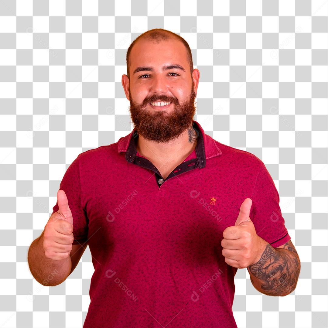 Homem ruivo de barba usando uma camiseta vermelha