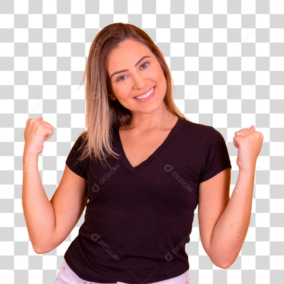 Linda jovem loira comemorando vitória