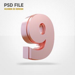 Número 3D 9 Rosa Para composição PSD