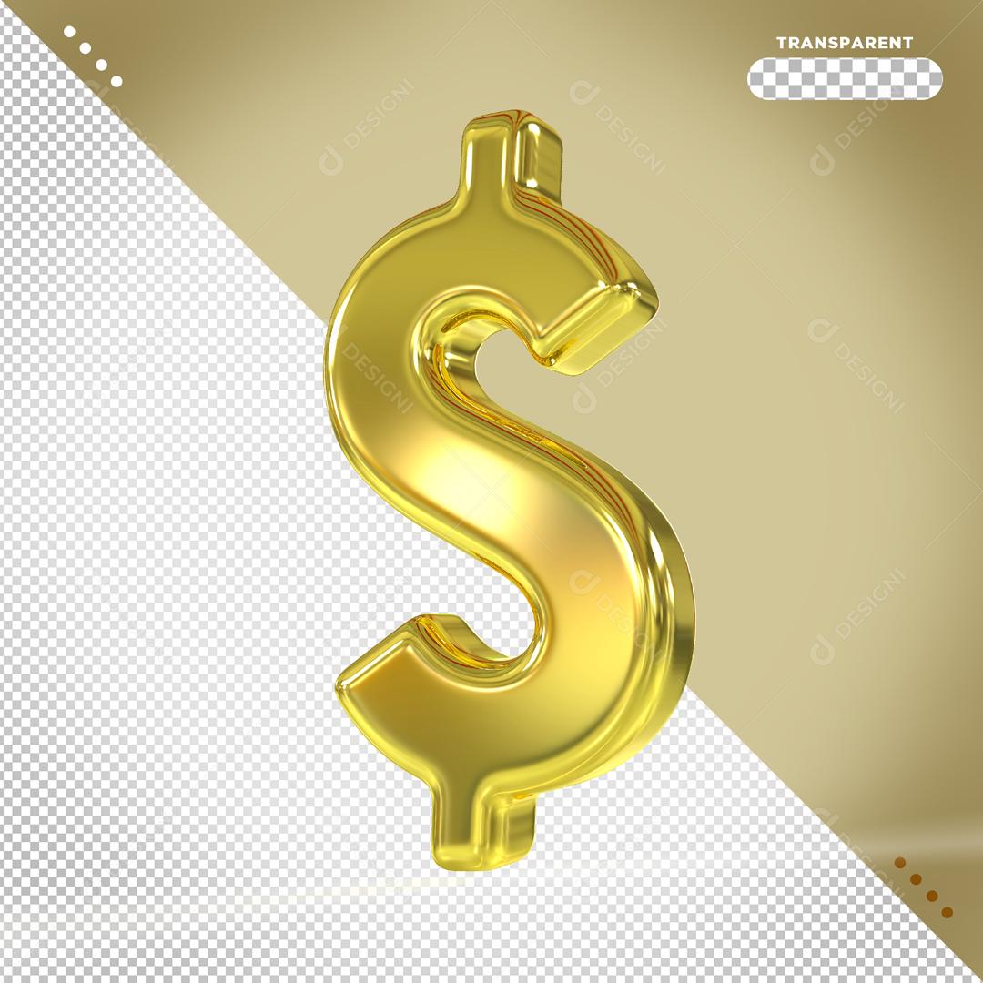 Elemento 3D Cifrão Dourado para Composição PSD