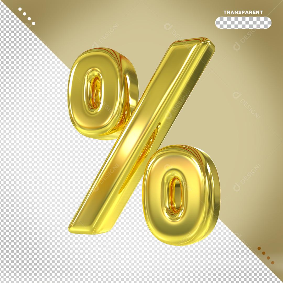Elemento 3D Porcentagem Dourado Para Composição PSD