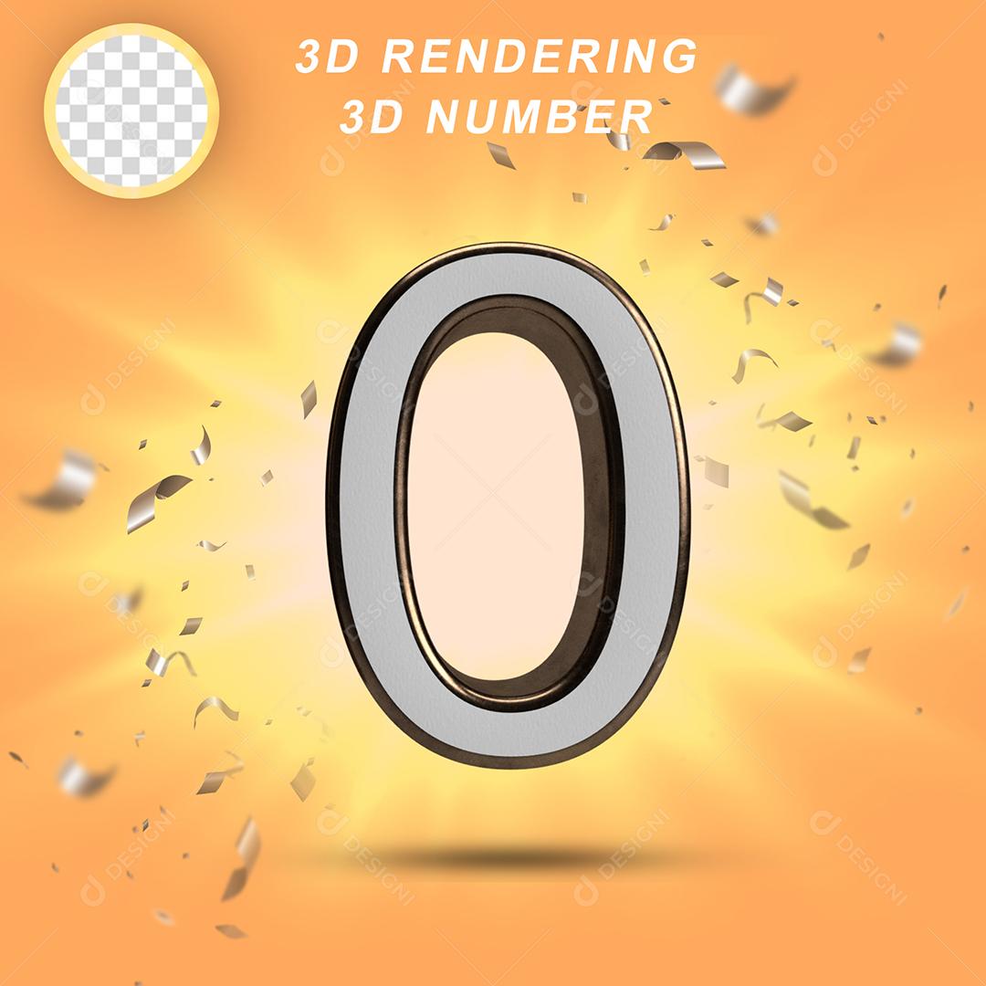 Número 3D 0 Branco com Textura Dourada Para composição PSD