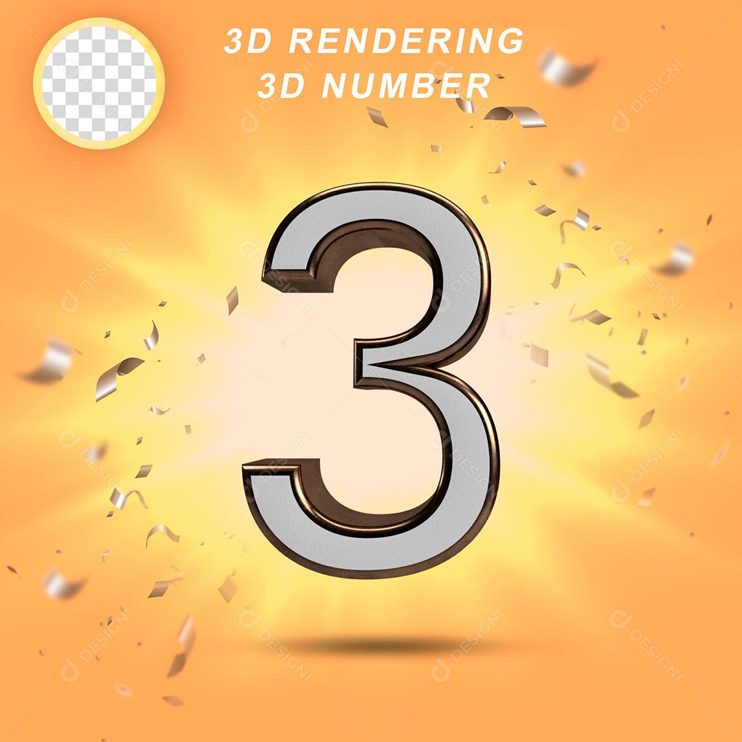 Número 3D 30 Branco com Textura Dourada Para composição PSD