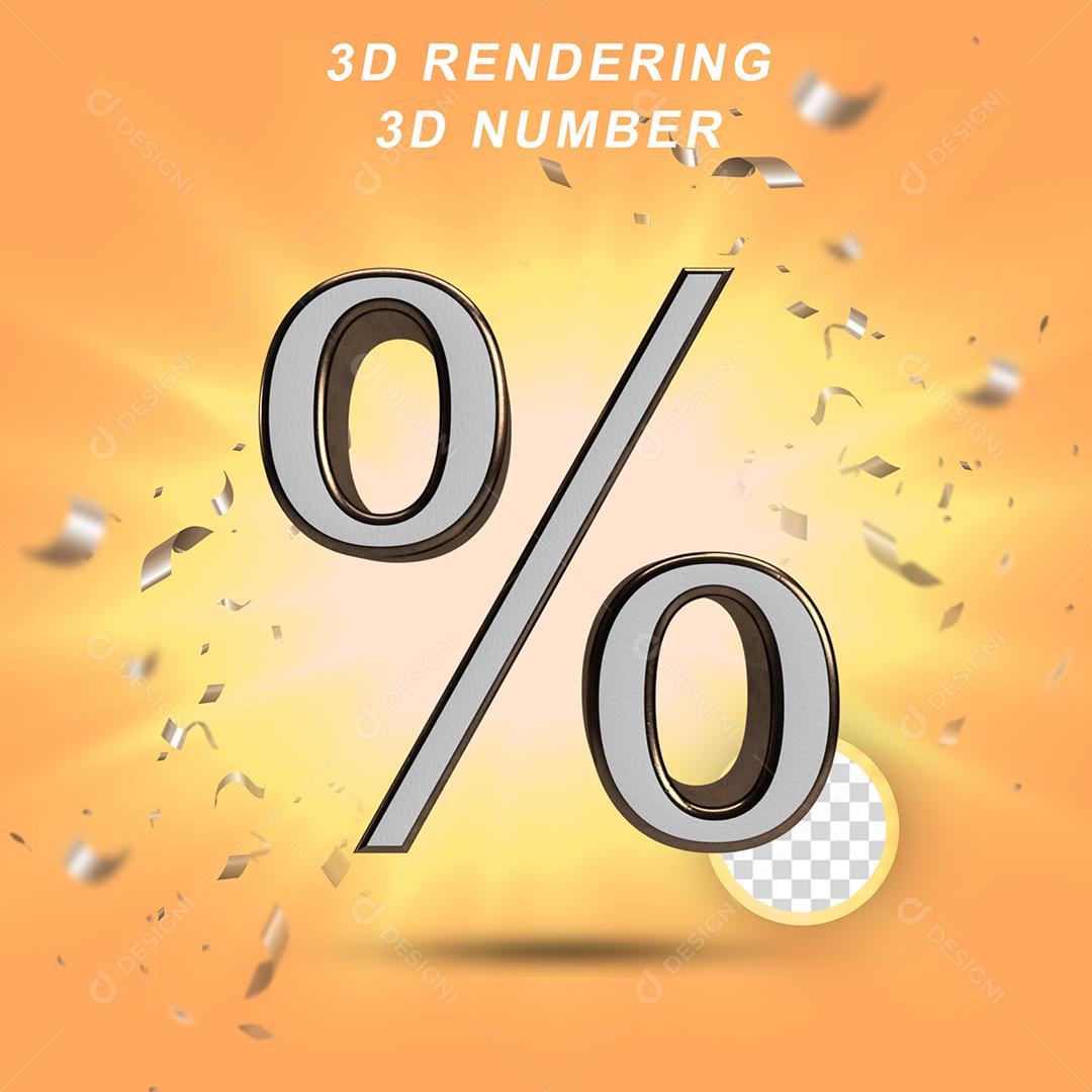 Porcentagem Branco com Textura Dourada 3D Para Composição PSD