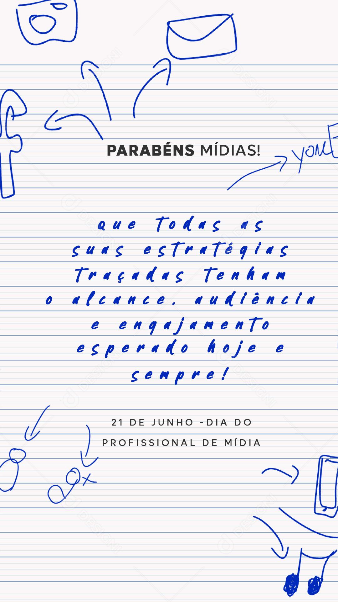 Story Dia do Profissional de Mídia Parabéns Mídias 21 de Junho Social Media PSD Editável