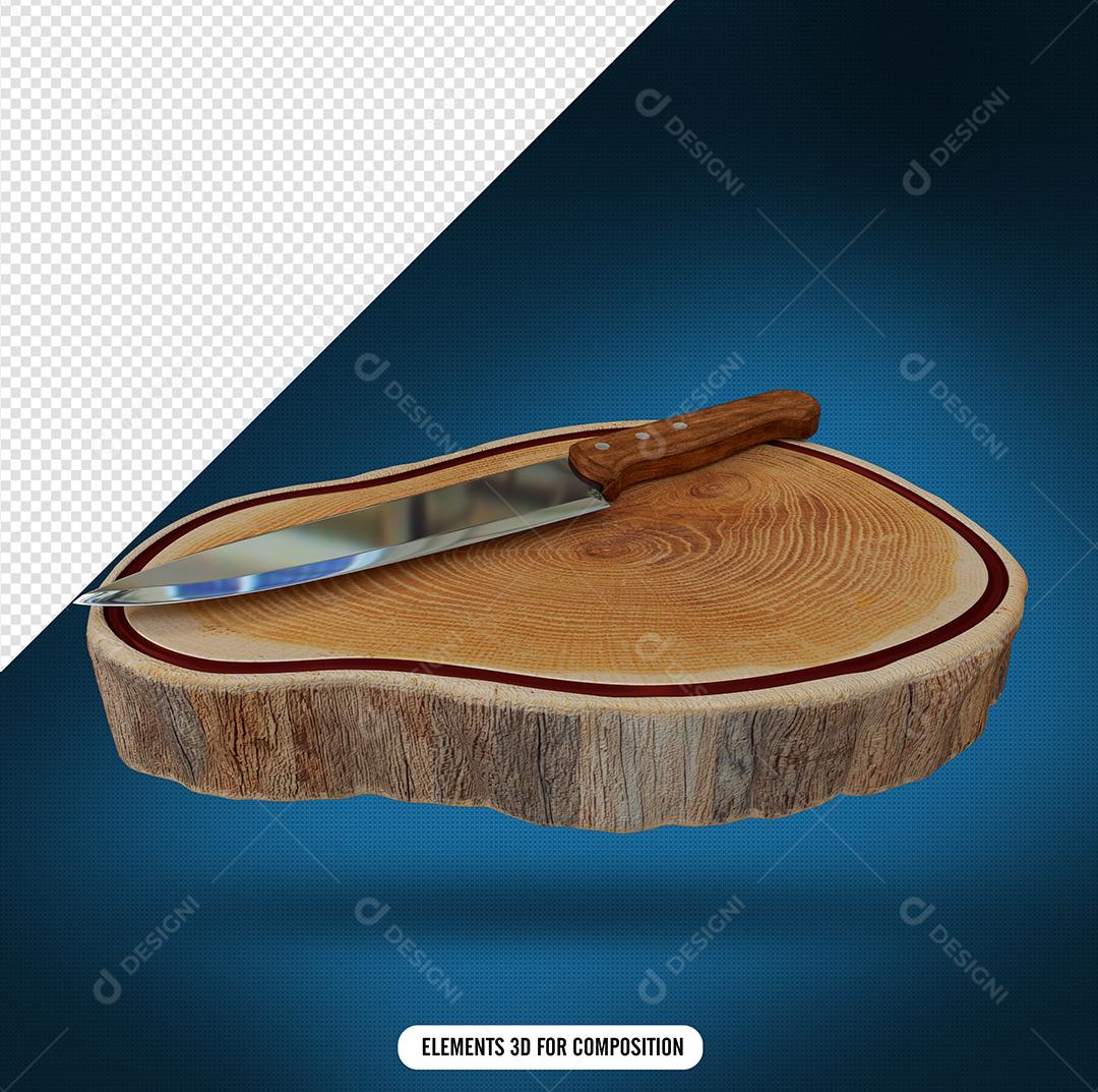 Elemento 3D Faca e Tábua De Churrasco para Composição PSD