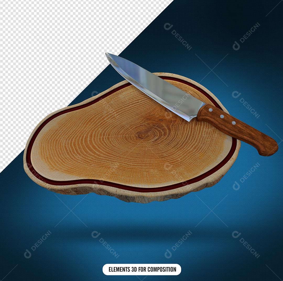 Faca e Tábua De Churrasco Elemento 3D para Composição PSD
