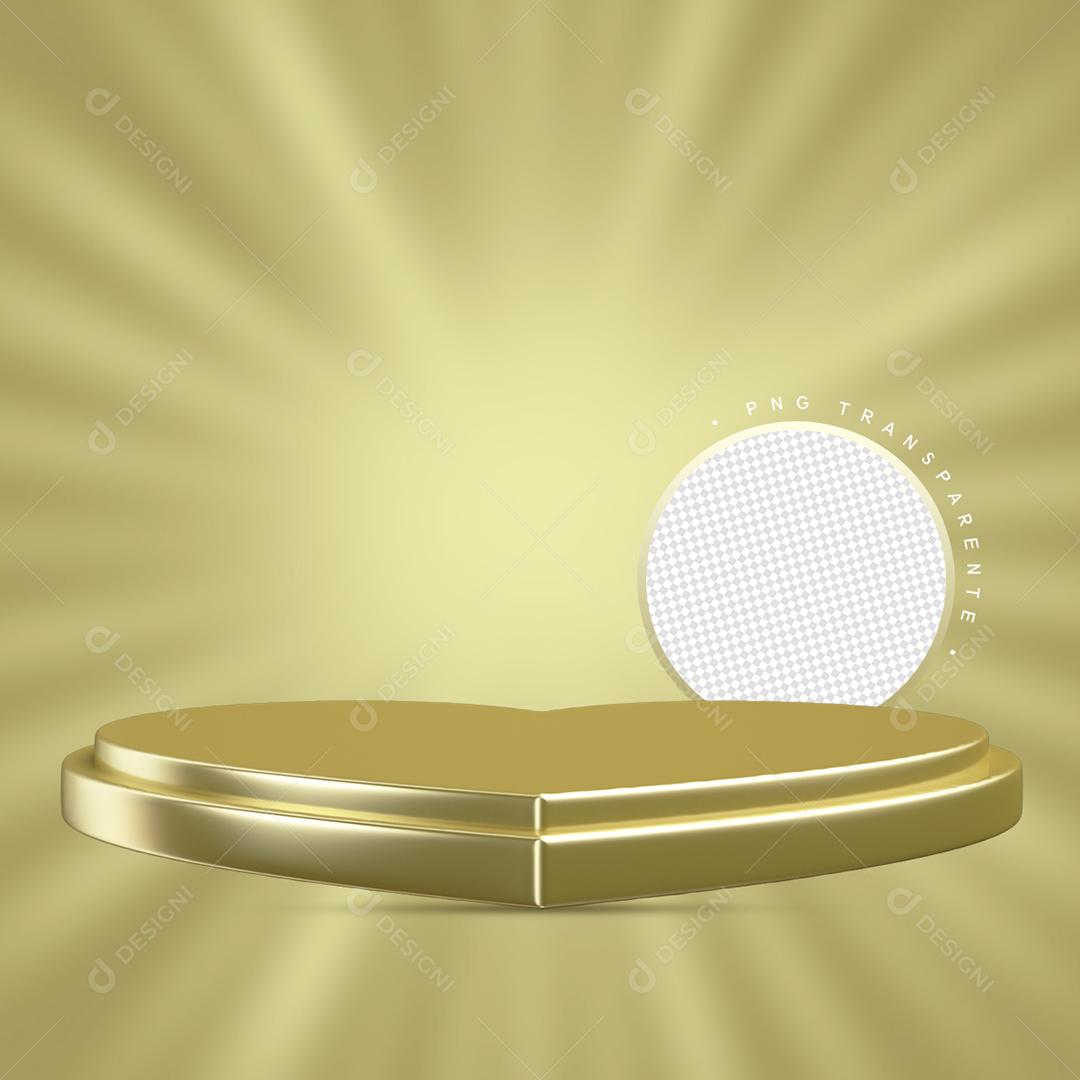 Podium 3D Em Formato De Coração Dourado PSD