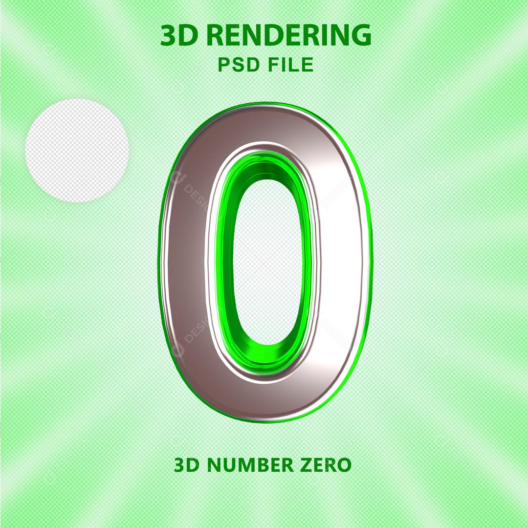 Número 3D 0 Prata com Textura Verde Para composição PSD