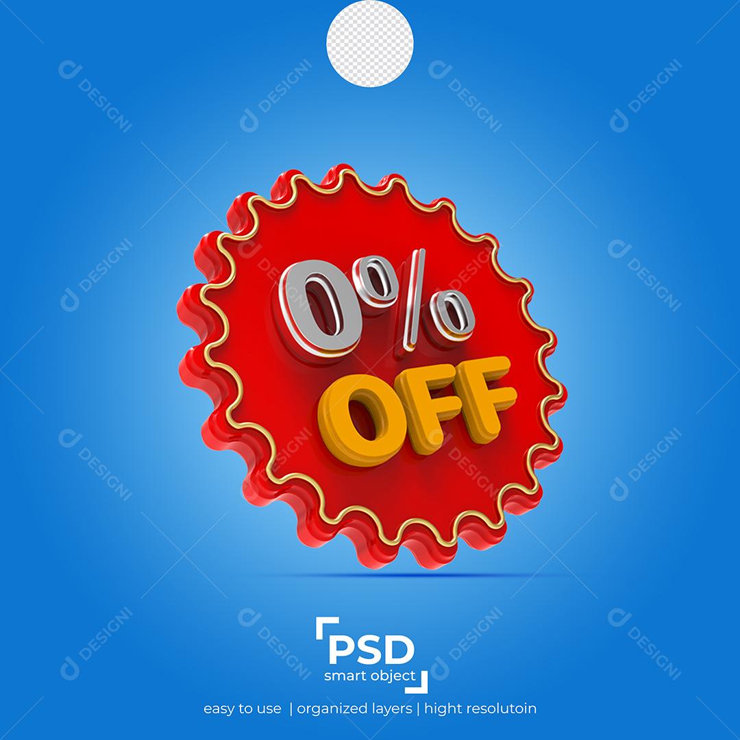 Número 3D 0% Por cento Off Elemento para Composição PSD