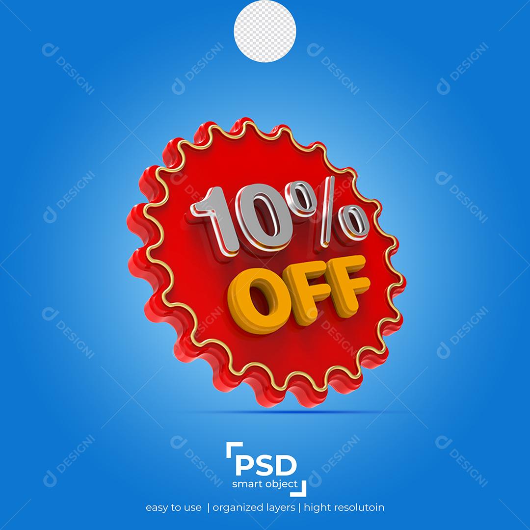 Número 3D 10% Por cento Off Elemento para Composição PSD