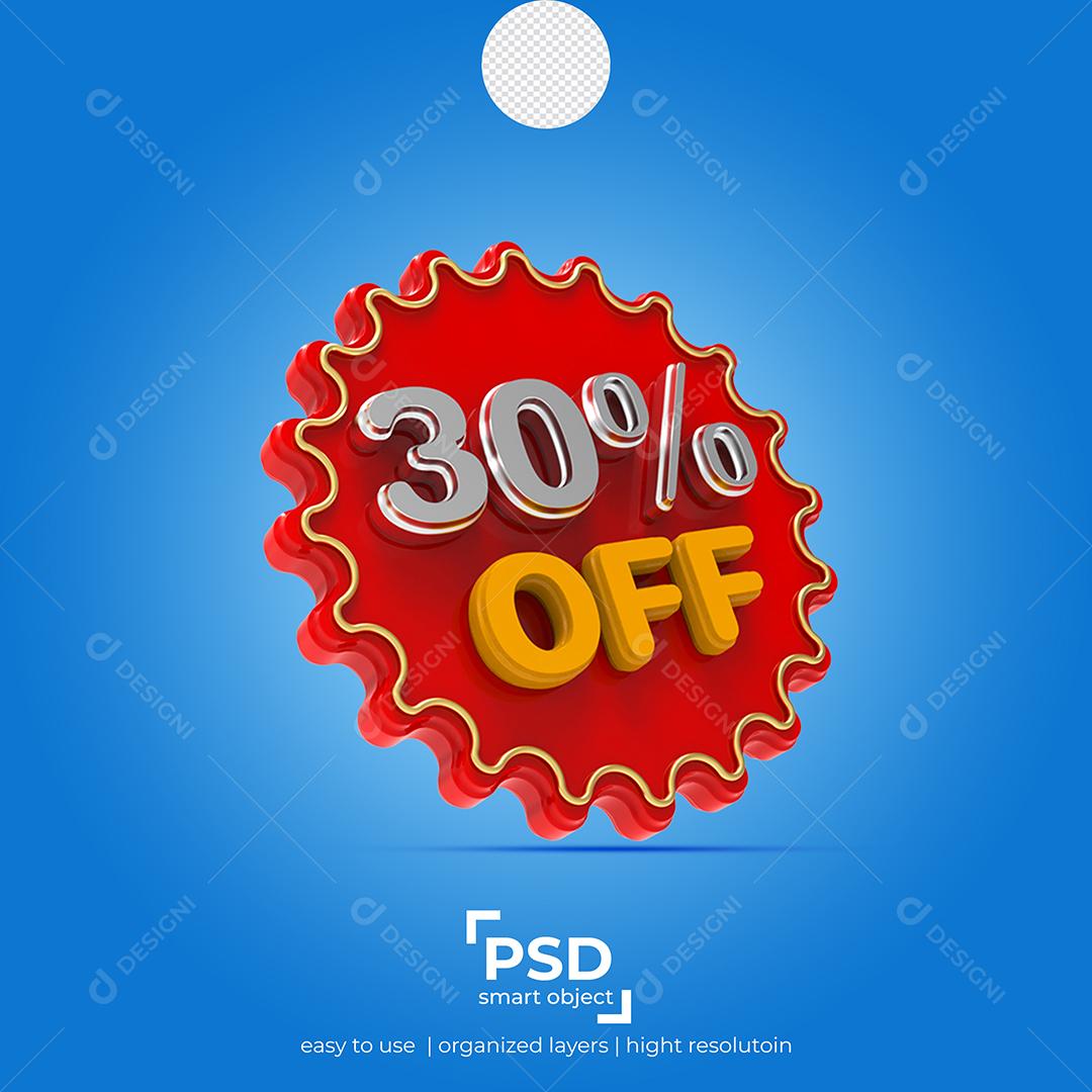 Número 3D 30% Por cento Off Elemento para Composição PSD