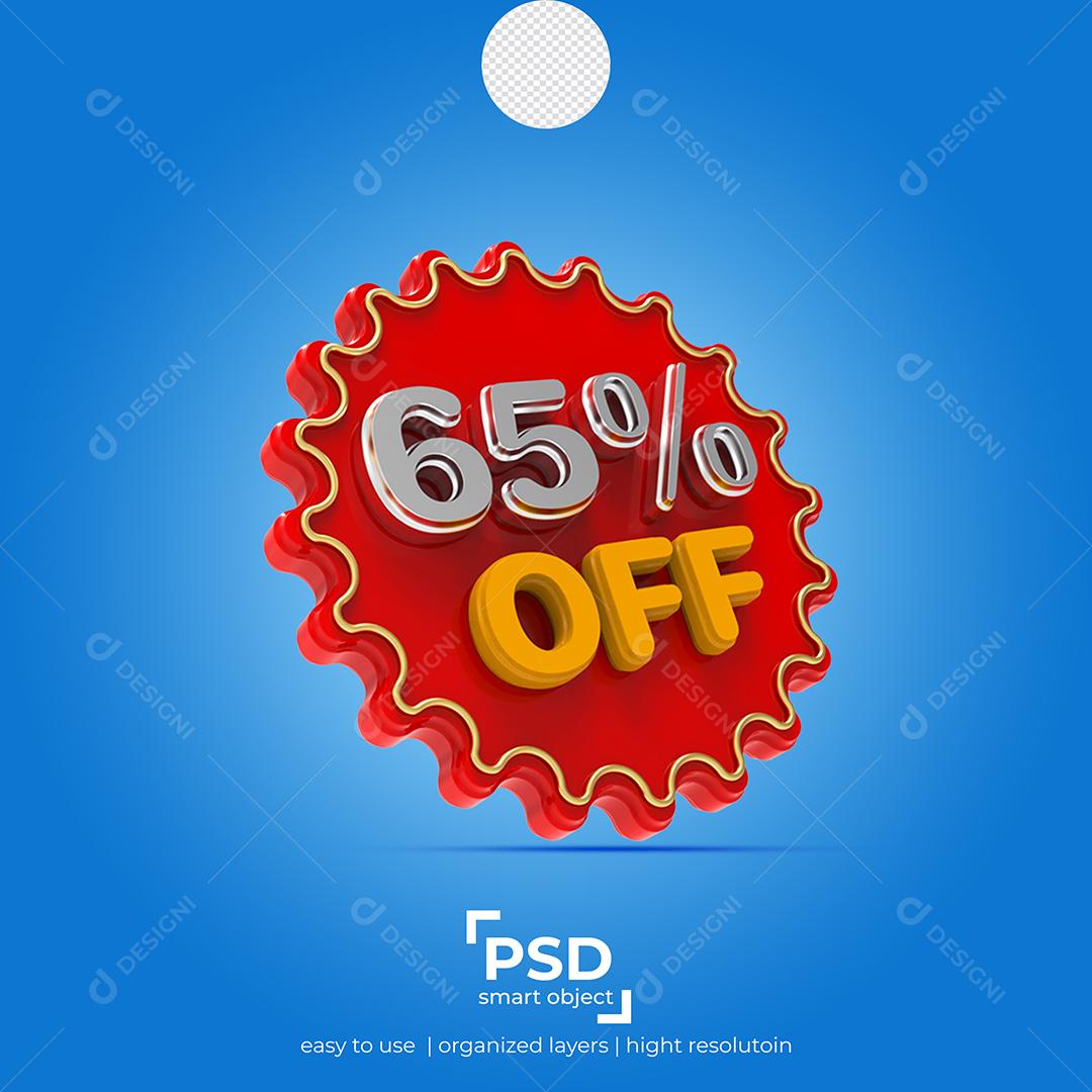 Número 3D 65% Por cento Off Elemento para Composição PSD