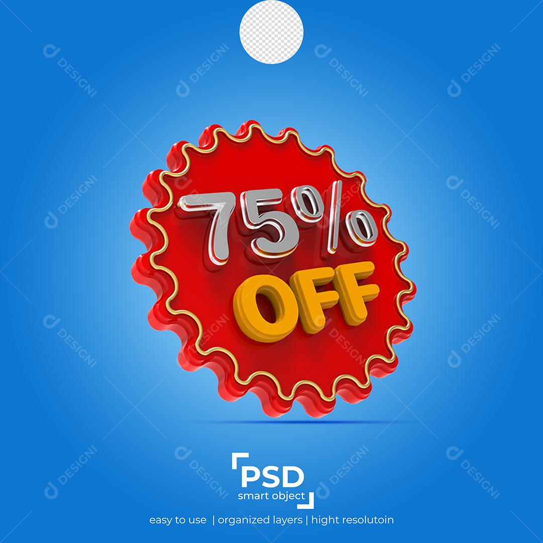 Número 3D 75% Por cento Off Elemento para Composição PSD