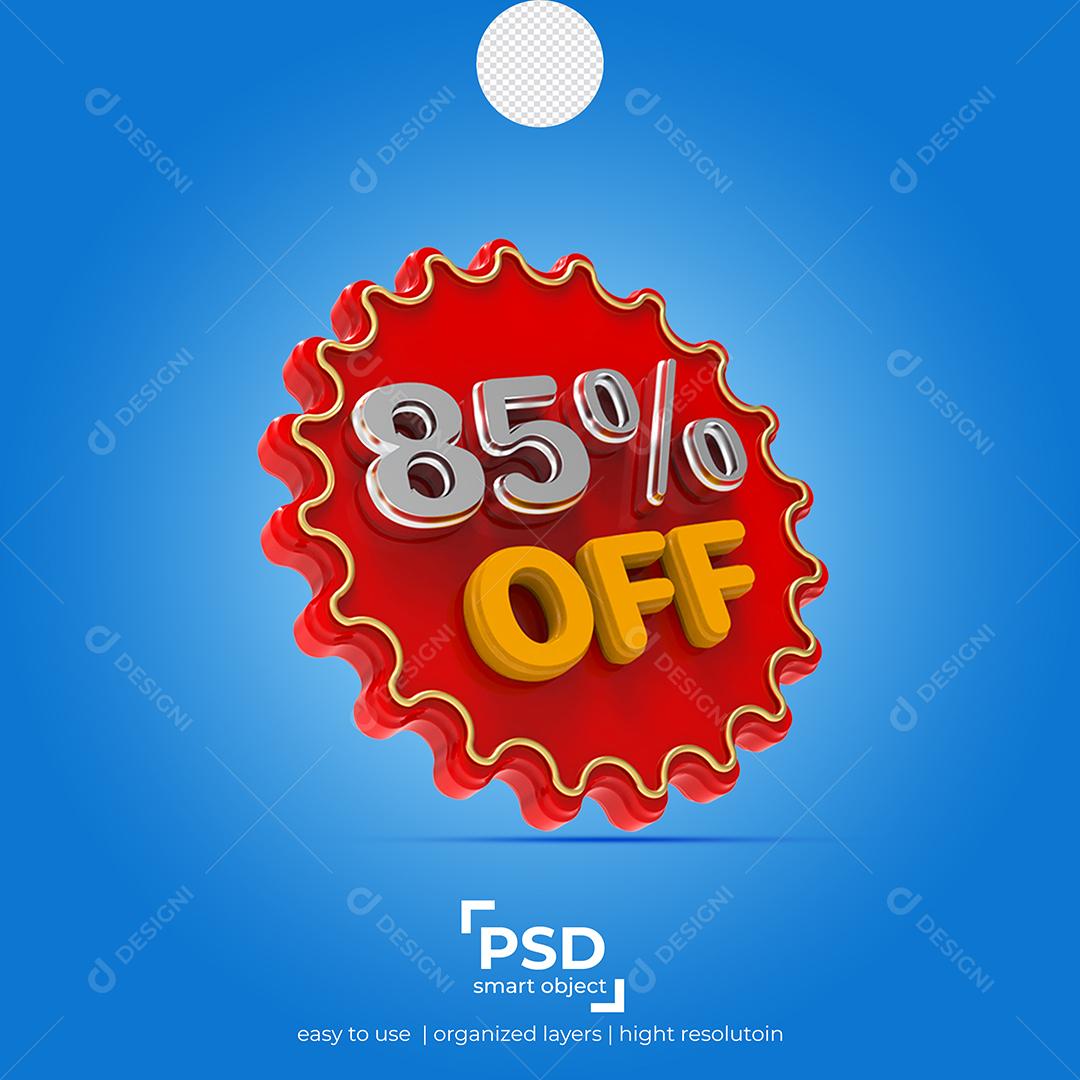 Número 3D 85% Por cento Off Elemento para Composição PSD