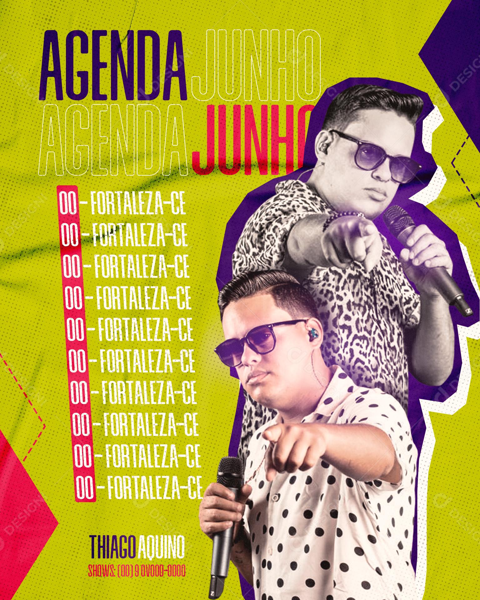Flyer Agenda Junho Thiago Aquinho Social Media PSD Editável