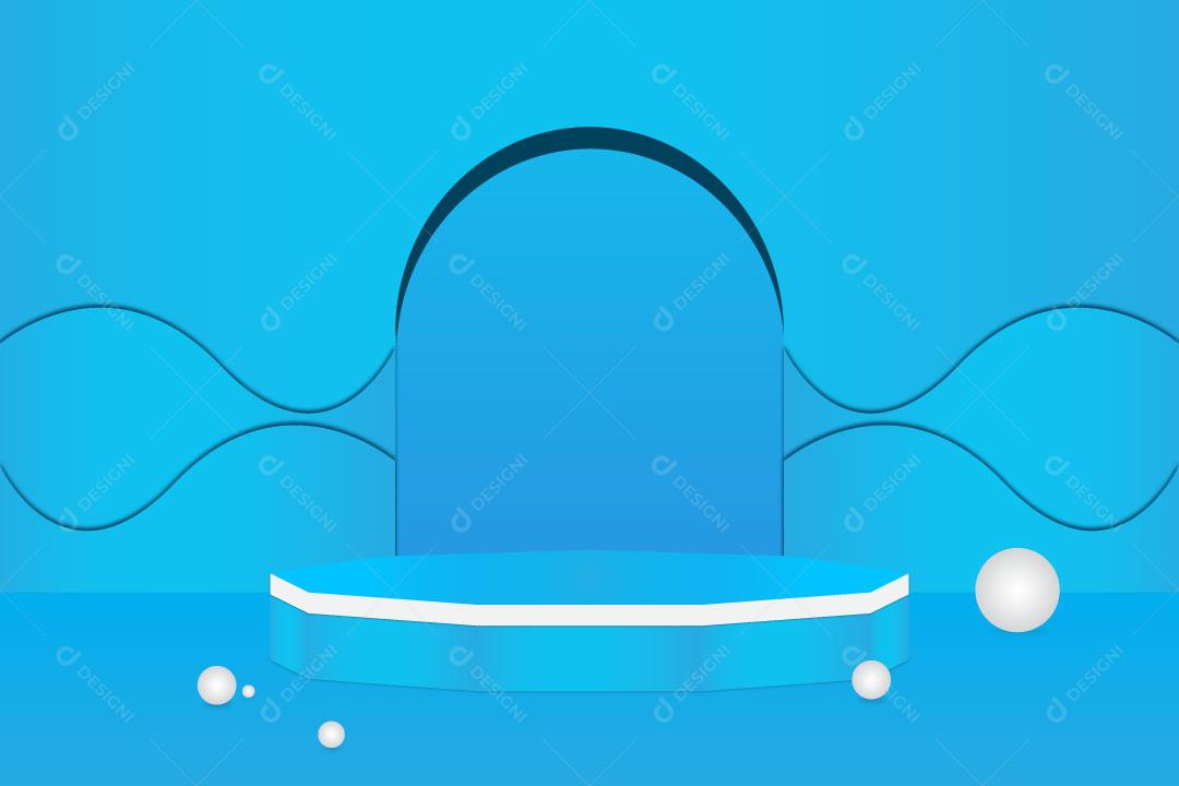 Pódio de palco com formas circulares sobre fundo azul