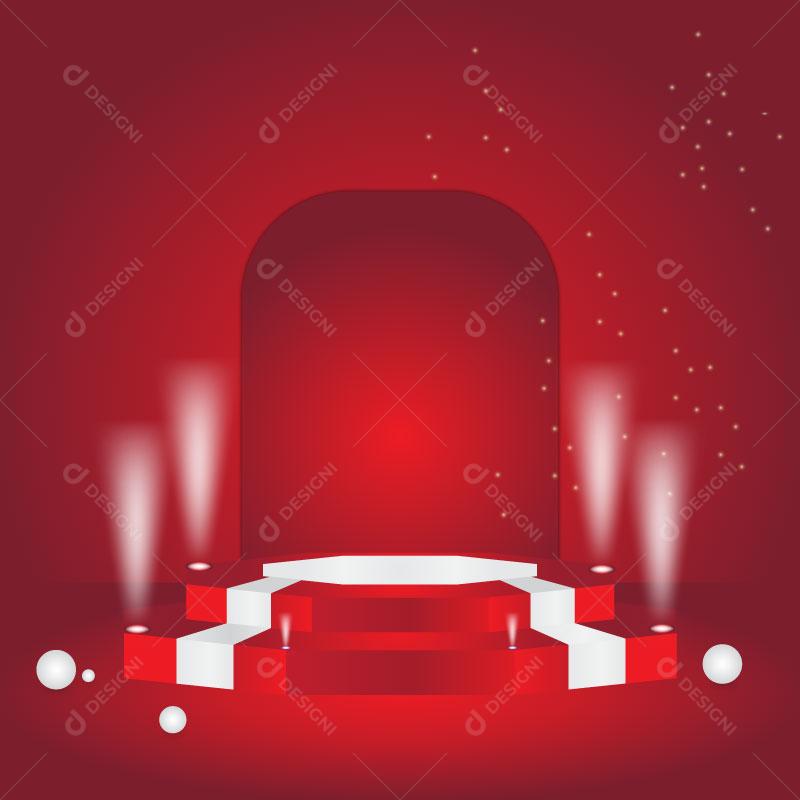 Pódio de palco com holofotes sobre fundo vermelho Vetor EPS