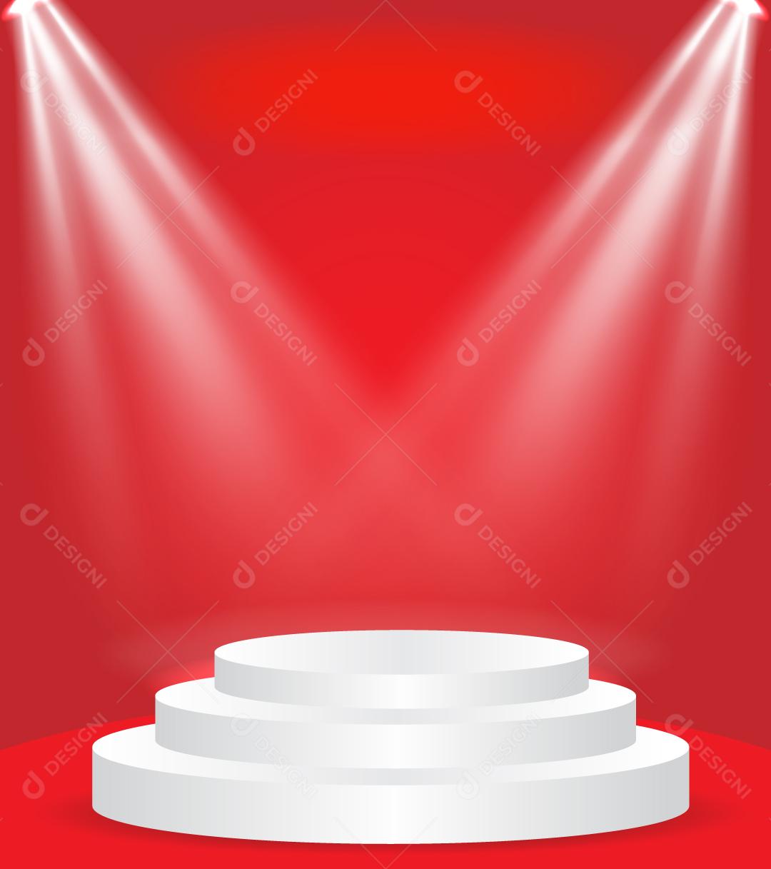 Pódio de palco com luzes sobre fundo vermelho Vetor EPS
