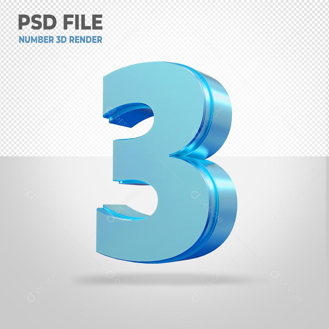 Número 3D Azul Claro PSD