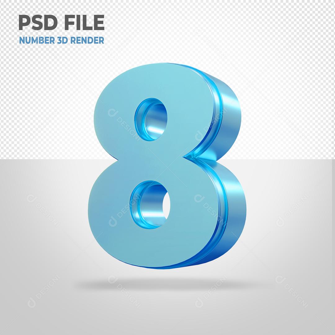 Número 3D Azul Claro PSD