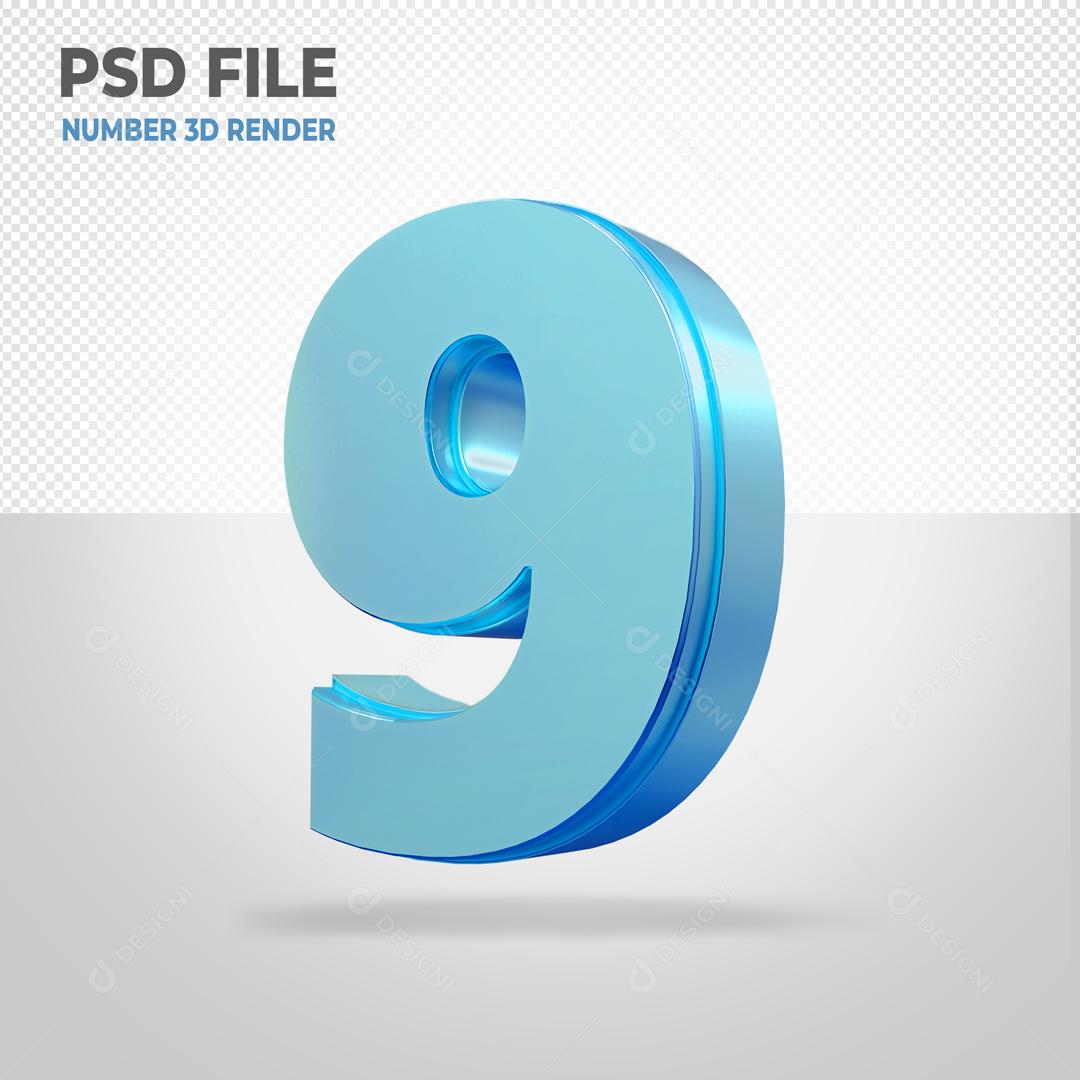 Número 3D Azul Claro PSD