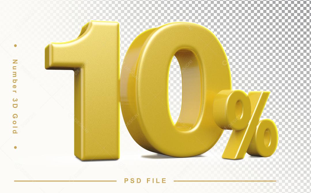 Número 100% por cento 3D Dourado para Composição PSD