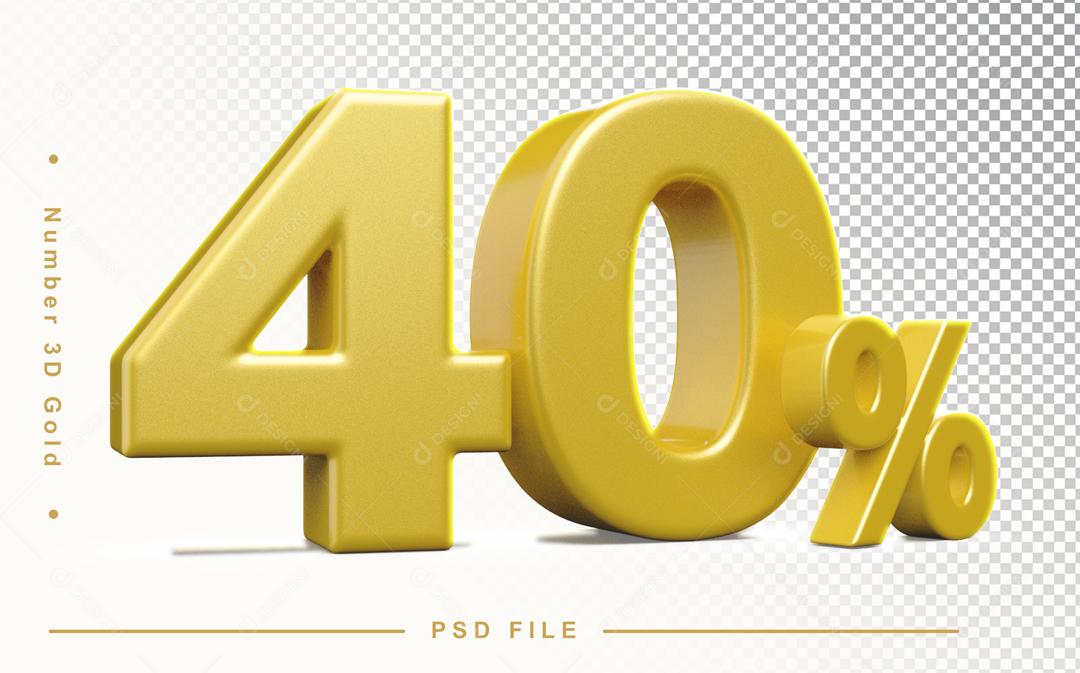 Número 40% por cento 3D Dourado para Composição PSD