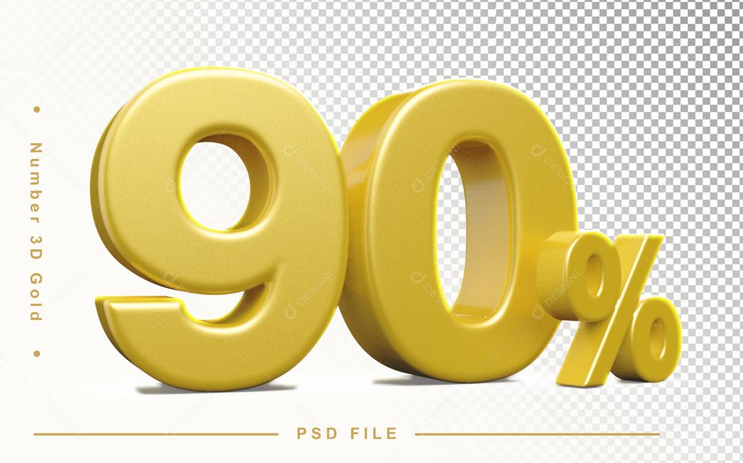 Número 90% por cento 3D Dourado para Composição PSD