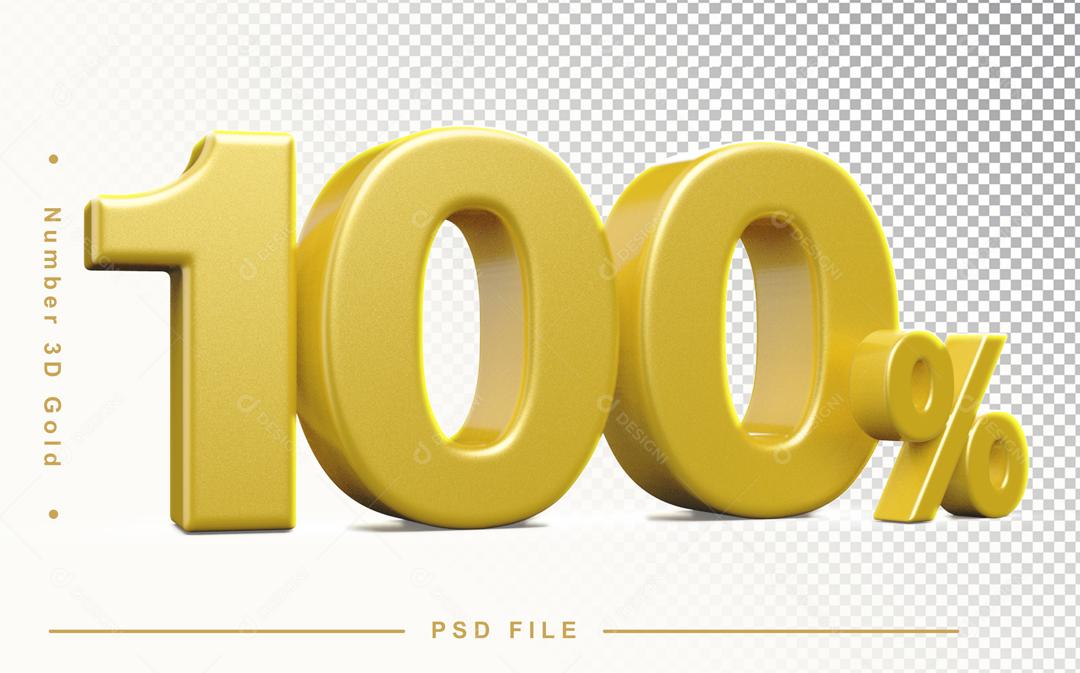 Número 100% por cento 3D Dourado para Composição PSD