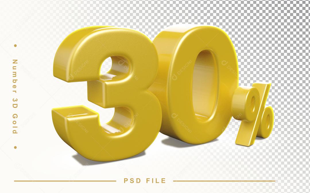 Número 3D 30% Dourado Elemento Para Composição PSD