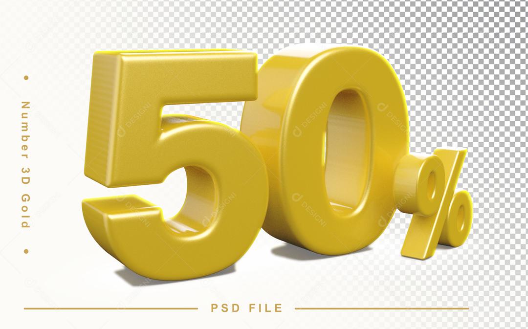 Número 3D 50% Dourado Elemento Para Composição PSD