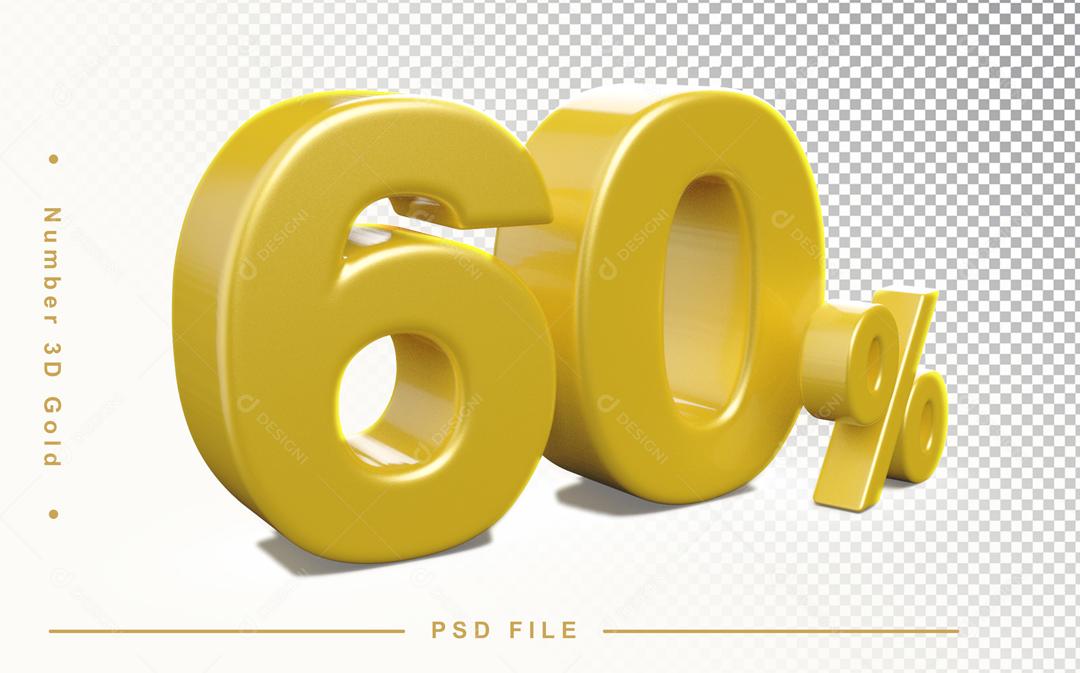 Número 3D 60% Dourado Elemento Para Composição PSD