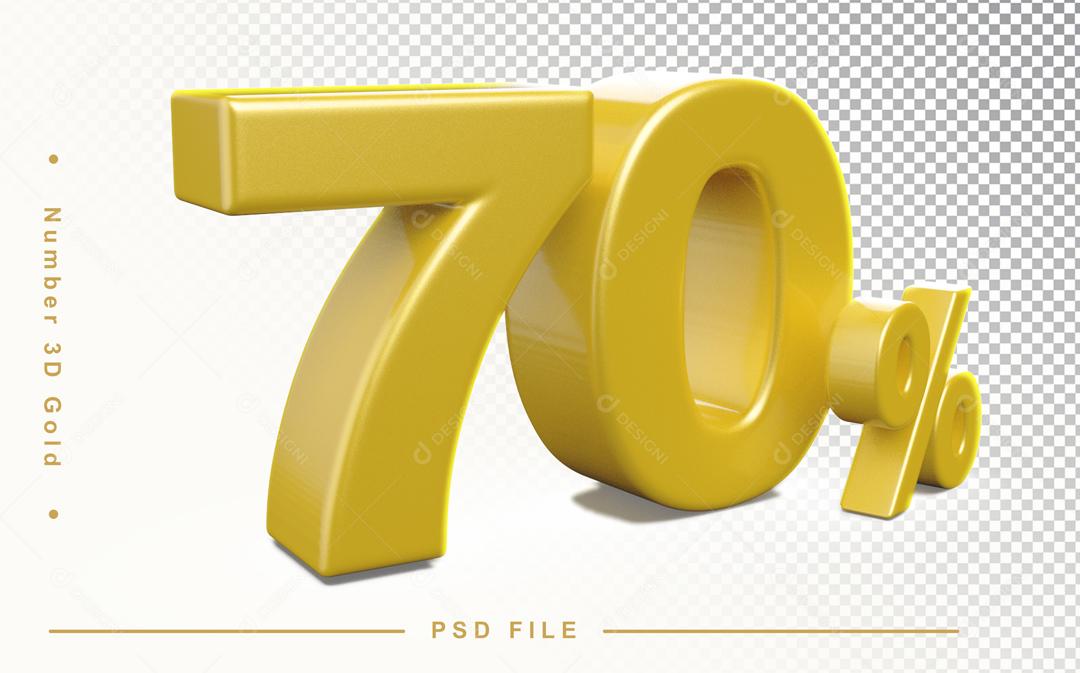 Número 3D 70% Dourado Elemento Para Composição PSD