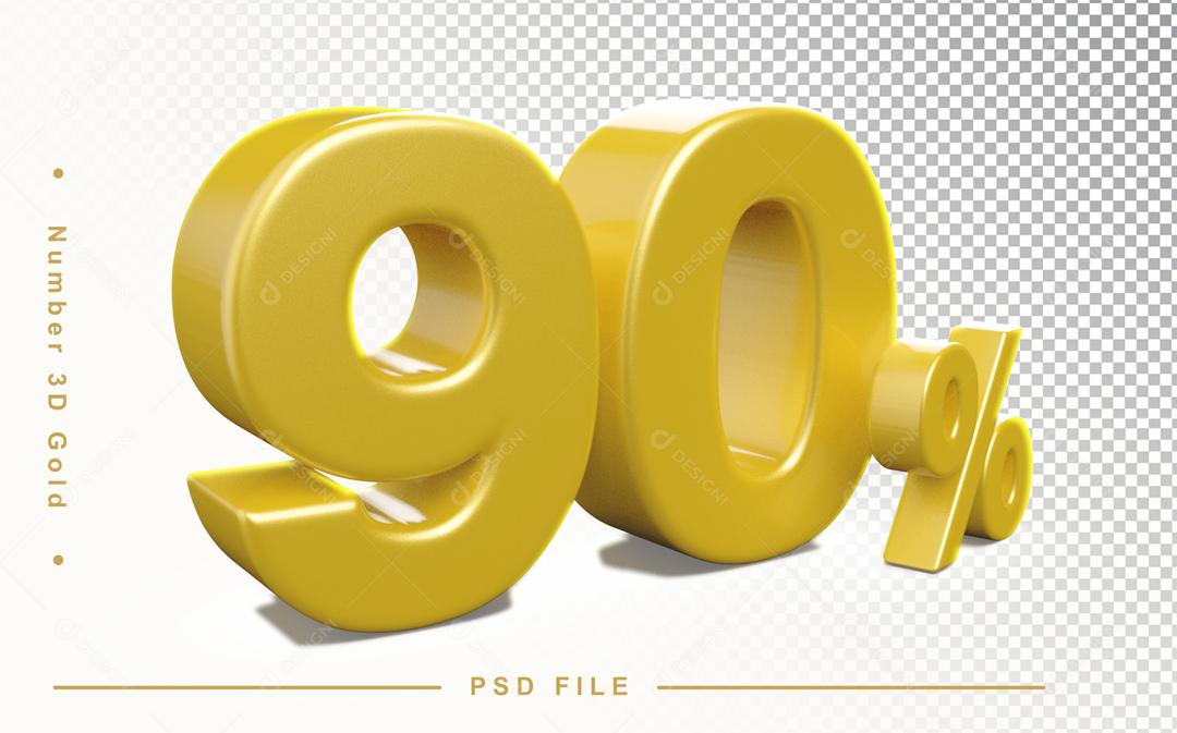 Número 3D 90% Dourado Elemento Para Composição PSD