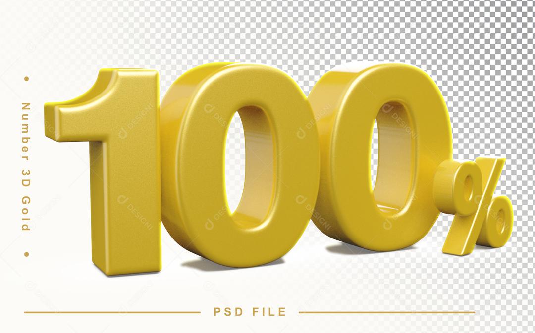 Número 3D 100% Dourado Elemento Para Composição PSD