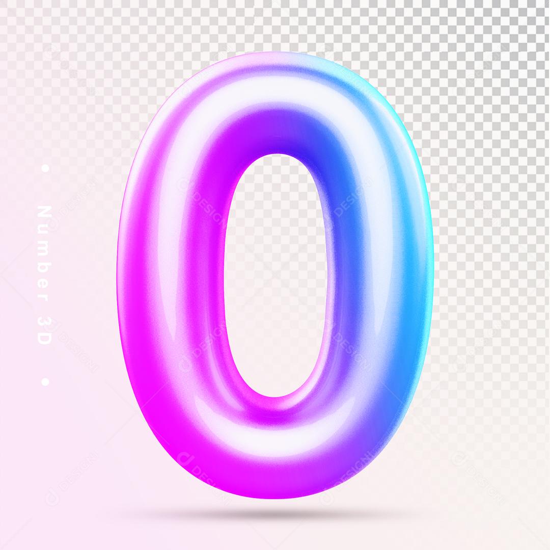 Número 3D 0 Colorido Para composição PSD