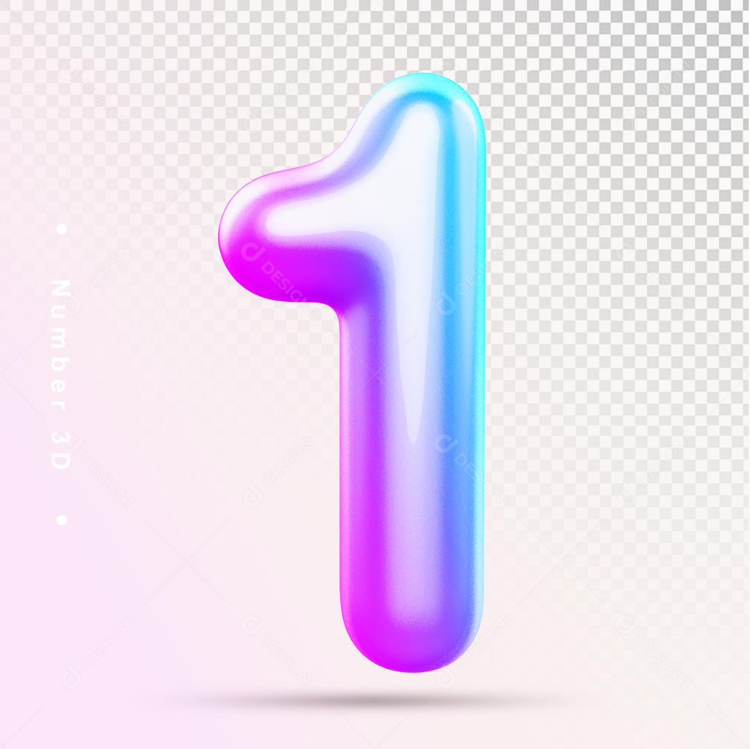 Número 3D 1 Colorido Para composição PSD