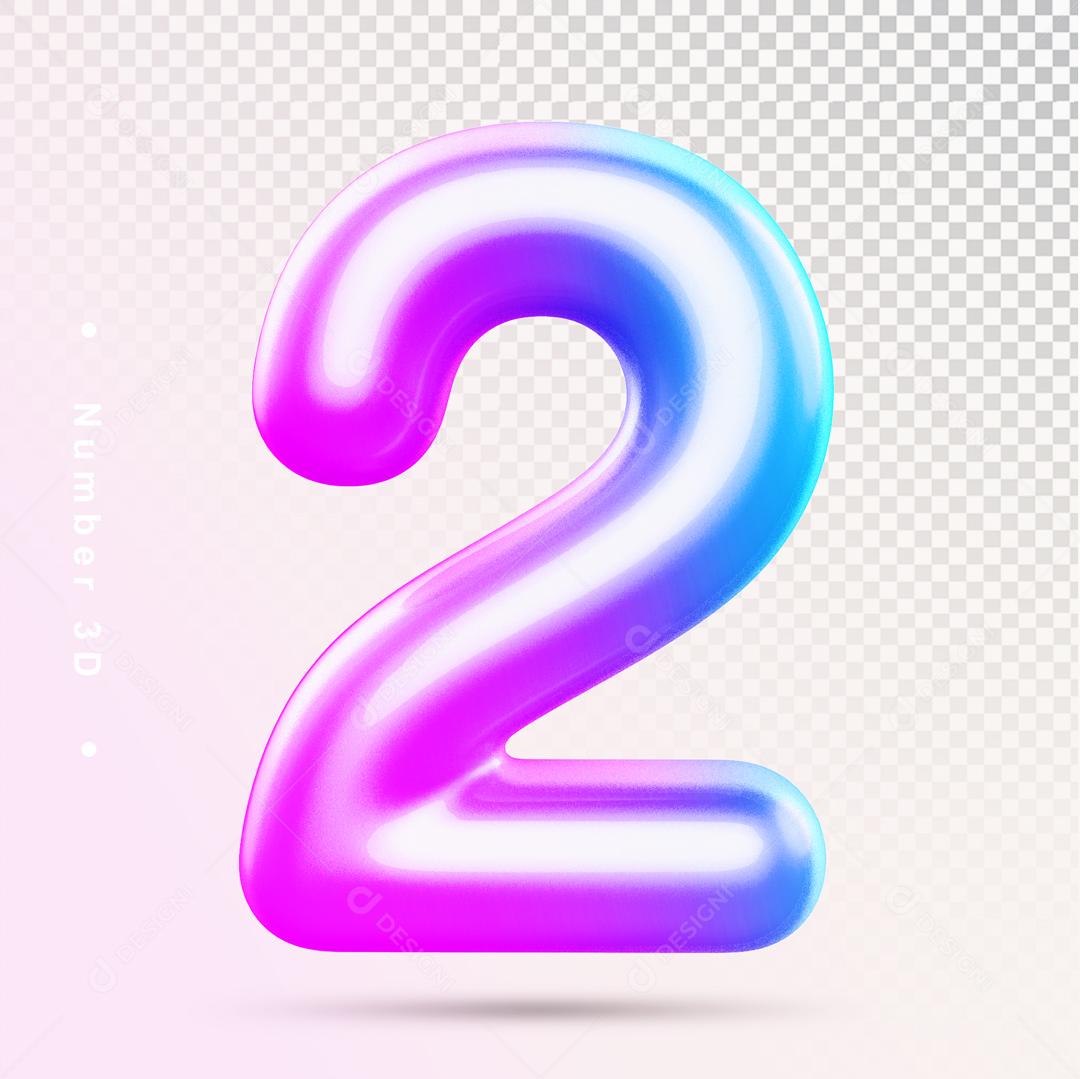 Número 3D 2 Colorido Para composição PSD