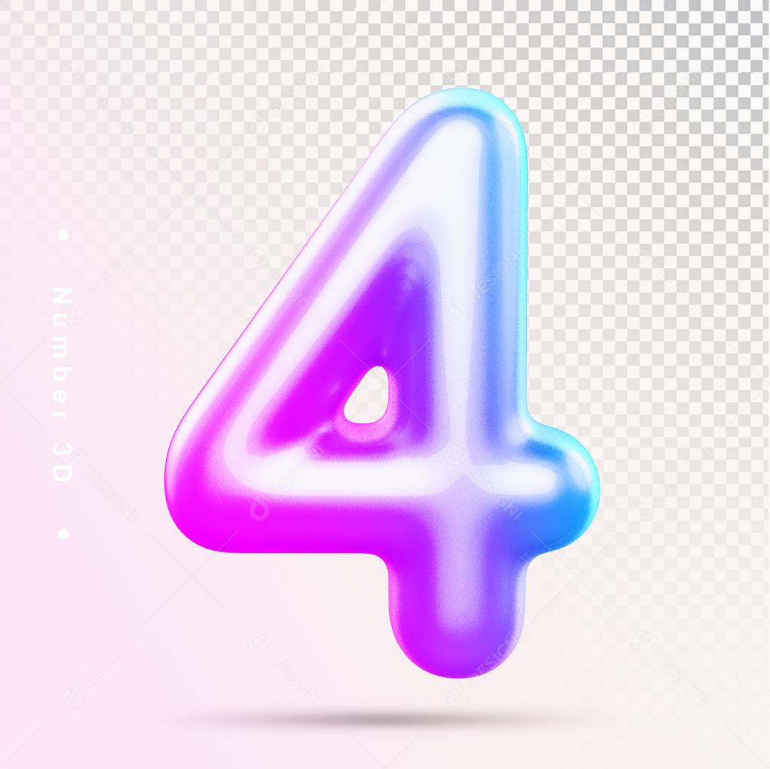 Número 3D 4 Colorido Para composição PSD