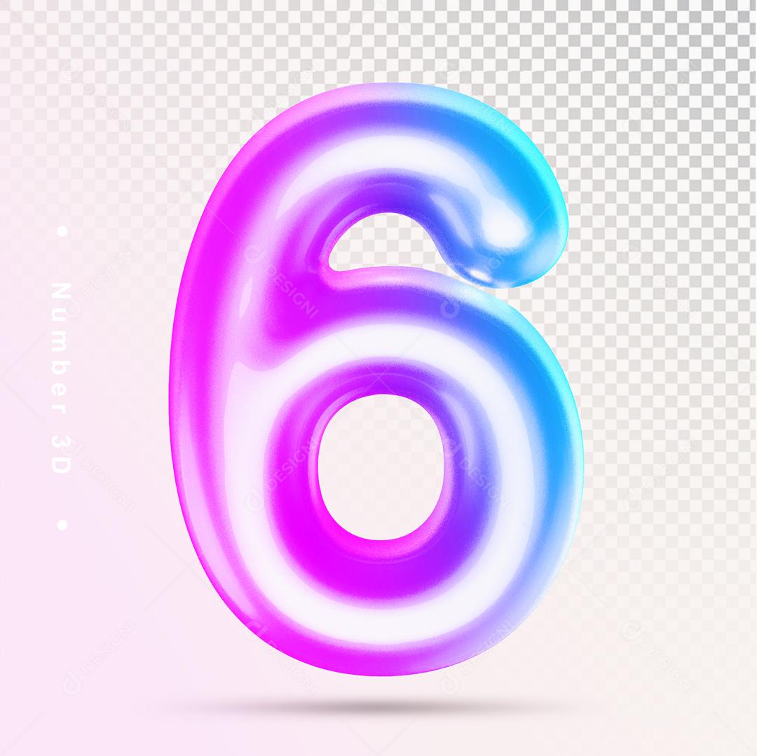 Número 3D 6 Colorido Para composição PSD